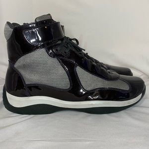 Prada America’s cup patent leather vernice bike hi top sneakers men’s size 10
